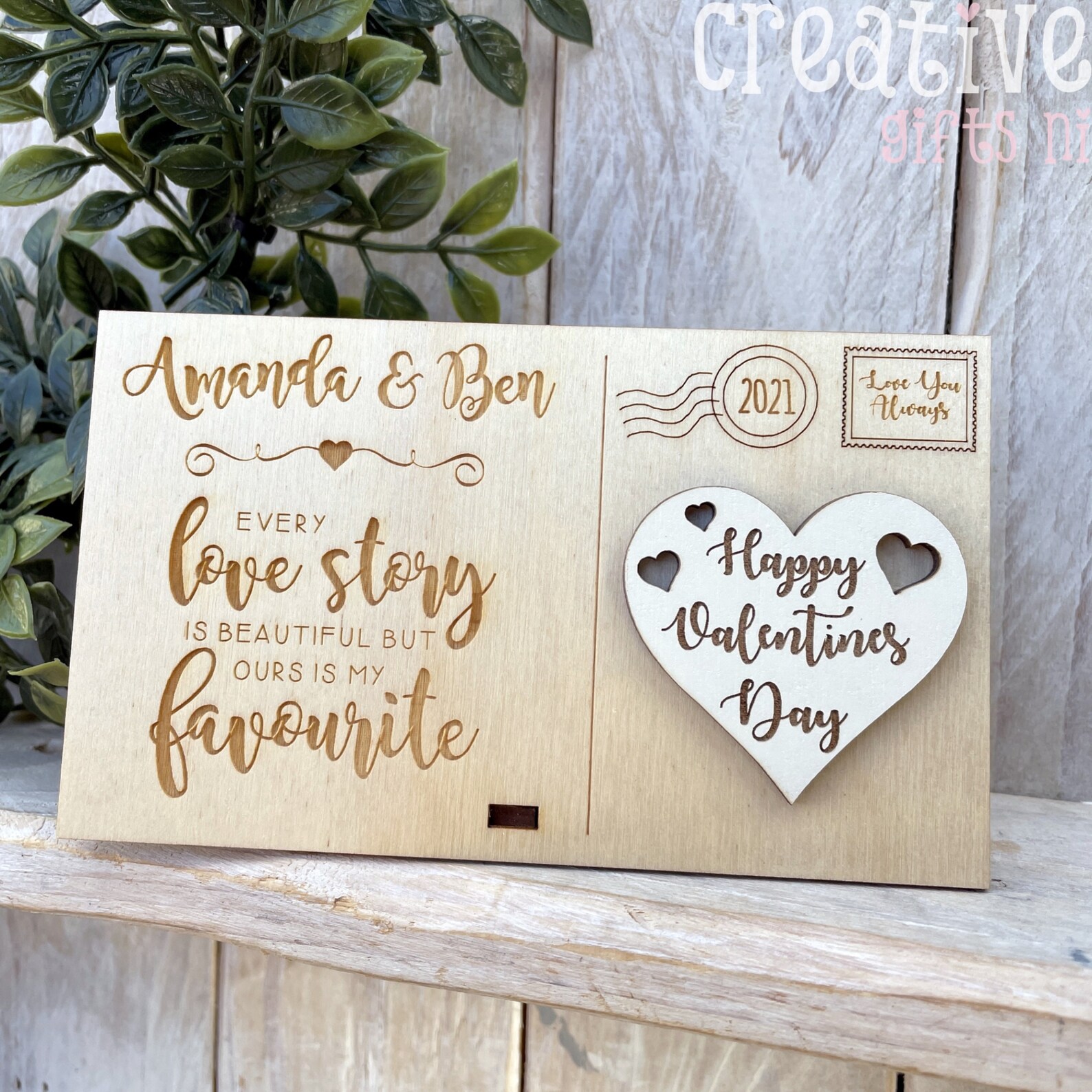 Personalised Valentines Gift Our Love Story Postcard Wooden Etsy UK