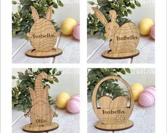 Personalised Oak Wooden Easter Theme Place Names Easter table settings  Easter decorations freestanding Easter Gnome, Gonk, Bunny, Eggs