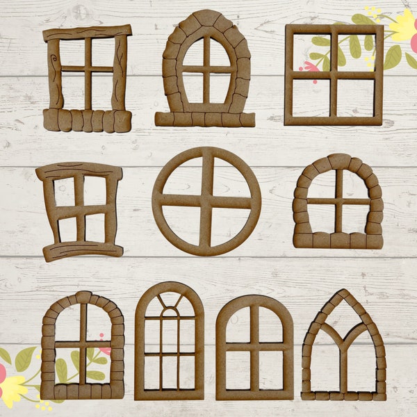 10er Pack MDF Holz Fee Tür Fenster Feen Zubehör Miniatur Assorted Designs Assorted Große Fenster