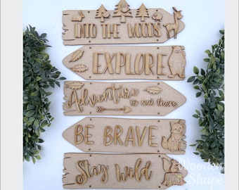 Blank Craft Kit Laser Cut Wooden MDF Direction Sign Theme Room Door Sign Woodland Theme Room Sign