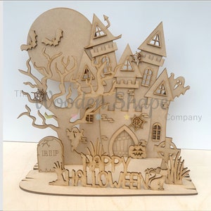 Kit artigianale vuoto Kit artigianale 3D in legno MDF tagliato al laser Scena di casa stregata di Halloween