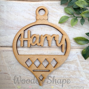 MDF Laser Cut Wooden Personalised Christmas Bauble DIY Craft Shape Bauble with Name TD1