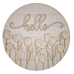 Blank Craft Kit Laser Cut Wooden MDF Easter Sign Hello Tulips Spring Sign CLI