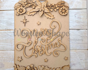 Merry Christmas Craft Kit Layered MDF Large Gift Tag Plaque Sign