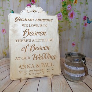 Personalised Wooden Vintage Rustic Wedding Sign Heaven Remembrance Sign