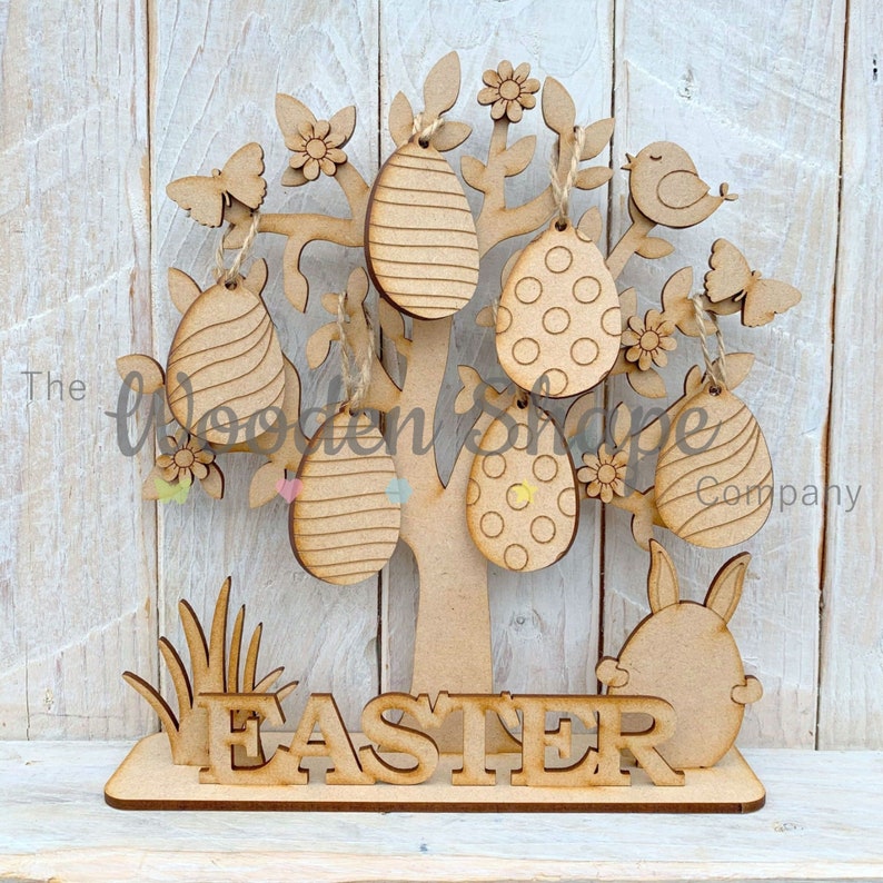 Blank Craft Kit Laser Cut Wooden MDF Easter Tree Decoration Flat Packed DIY image 2