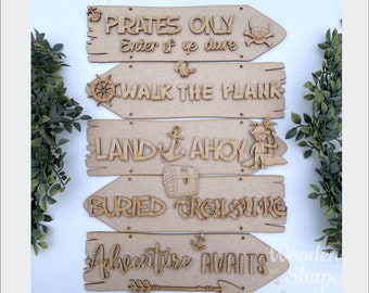 Blank Craft Kit Laser Cut Wooden MDF Direction Sign Theme Room Door Sign Pirate Theme Room Sign