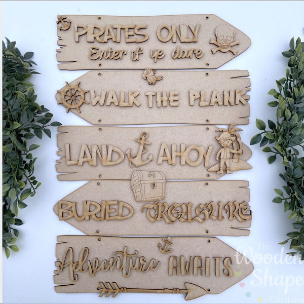 Blank Craft Kit Laser Cut Wooden MDF Direction Sign Theme Room Door Sign Pirate Theme Room Sign