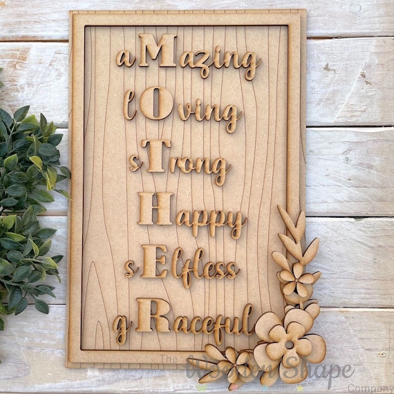 DIY Layered MDF Mothers Day Craft Kit Mother, Amazing, Loving