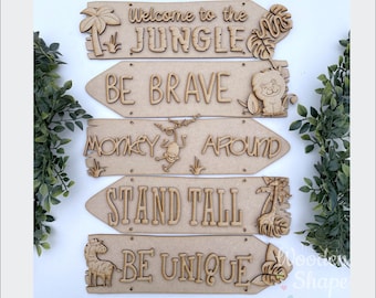 Blank Craft Kit Laser Cut Wooden MDF Direction Sign Theme Kids Room Door Sign Jungle Theme Room Sign