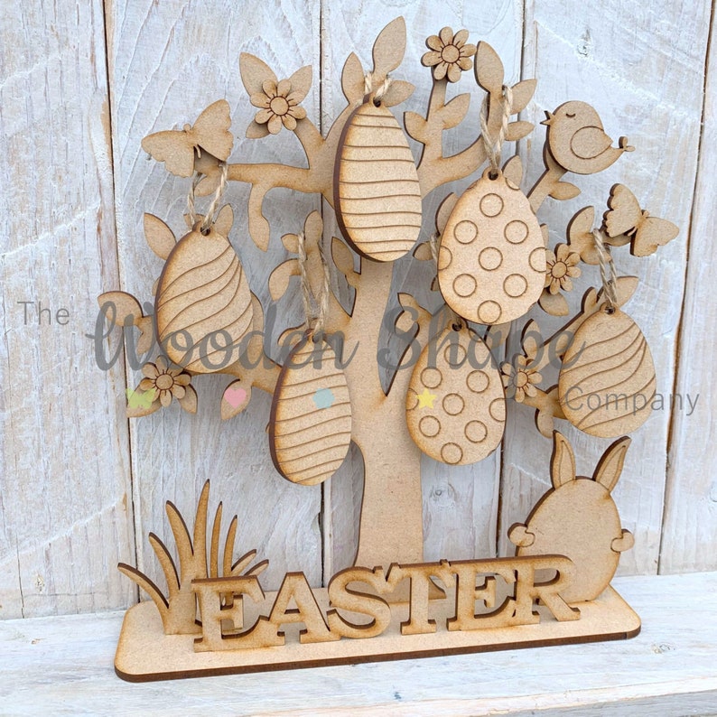 Blank Craft Kit Laser Cut Wooden MDF Easter Tree Decoration Flat Packed DIY image 3