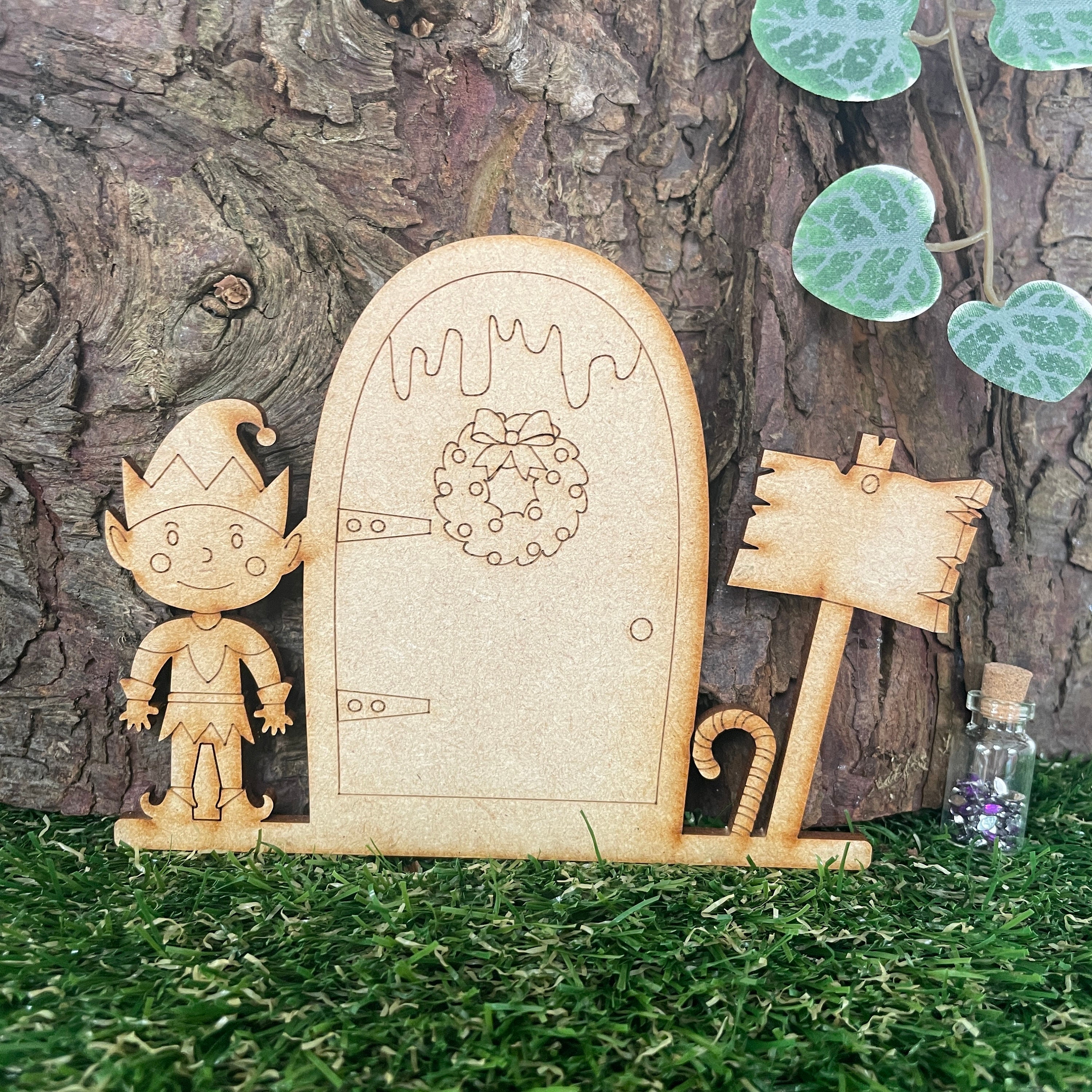 Gracefulvara 1:12 Dollhouse Miniature Wood Fairy Door Assembled with Metal Accessories yellow 
