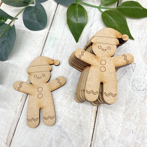 Christmas MDF Embellishments Craft Shape, Wood Blank DIY Decoration Christmas Gingerbread Boy Detail V2