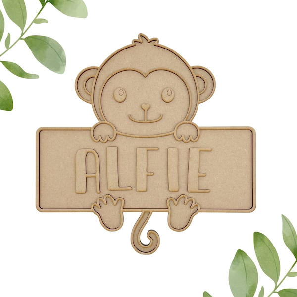 Blank Craft Kit Laser Cut Wooden MDF - Jungle Theme Nursery Décor Door Name Sign Monkey