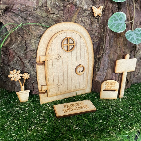 Laser Cut MDF Wooden Opening Fairy Door Craft Kit Fairy Door with Accessories Opening Fairy Door Code Open C