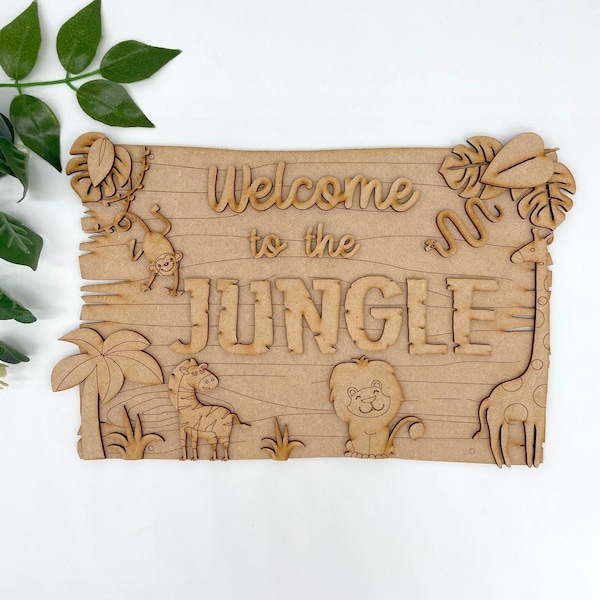 MDF Wooden Laser Cut Craft Kit |  Theme Kids Room Door Sign Jungle Safari Theme Room Sign