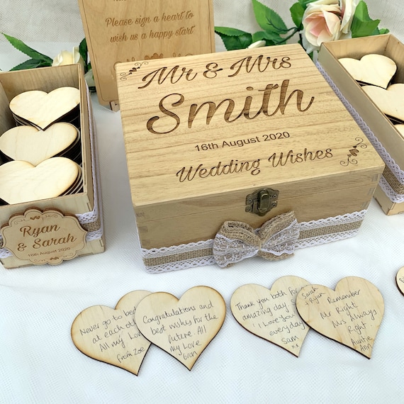 Wooden Heart Drop Wedding Wish Box Guest Book Alternative Drop In Box Wishes 