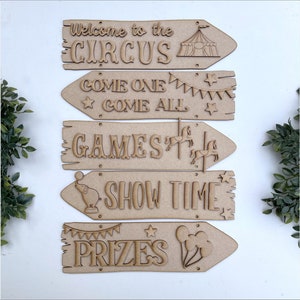 Blank Craft Kit Laser Cut Wooden MDF Direction Sign Theme Room Sign Circus Room Sign