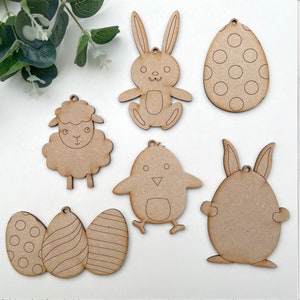 6 Pack Wooden MDF Easter Decorations Assorted Easter Craft DIY Decorations