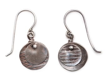 Sterling Silver Earrings - Dangle Earrings - Handmade Jewelry - Contemporary - Artisan Jewelry - Funky - Rustic - Everyday Earrings