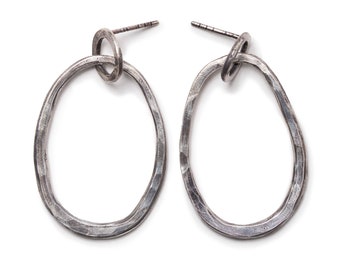 Forged Hoops - Artisan Jewelry - Hand-forged - Hammered Silver - Silver Hoops - Studs - Oxidized Silver - Classy - Simple - Organic - Unique