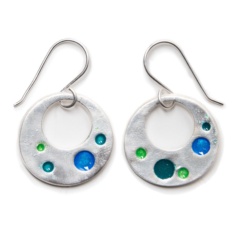 Silver and Enamel Hoops Earrings