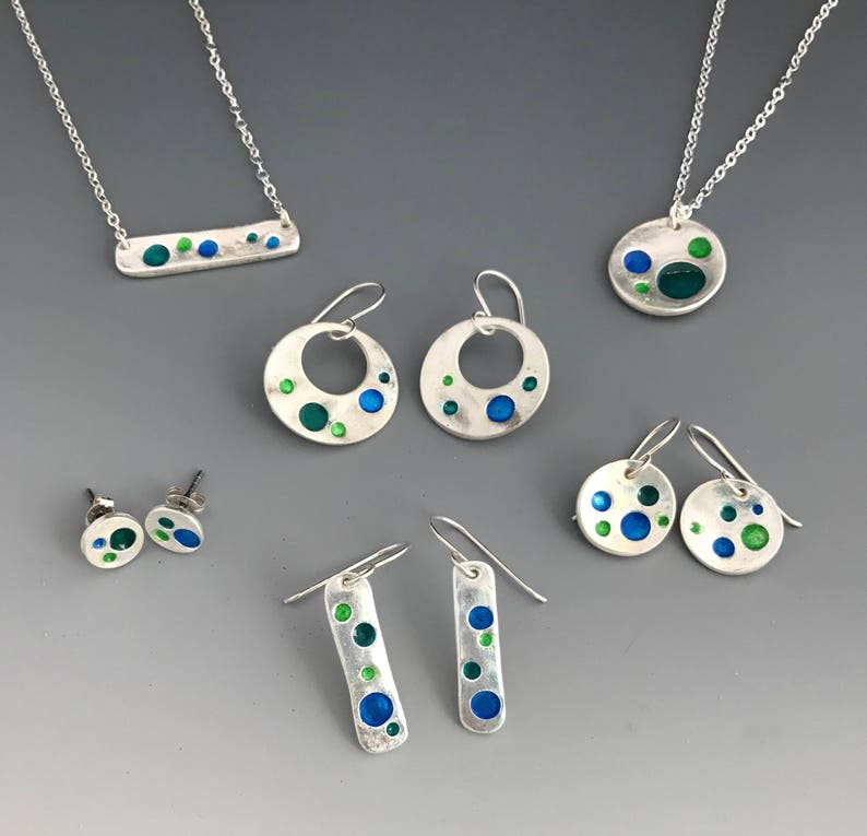 Silver and Enamel Hoops Earrings