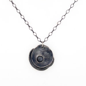 Layered Necklace - Round Pendant Necklace - Organic - Easy to Wear - Oxidized Sterling Silver - Adjustable Length