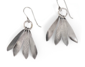 Feather Earrings - Textured Earrings - Dangle Earrings - Oxidized Silver - Intricate - Statement Earrings - Oxidized Earrings