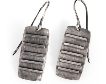 Silver Contemporary Minimalist Earrings with Linear Pattern - Modern Jewelry - Textured Silver - Dangle Earrings - Unique Jewelry