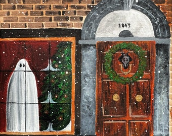 Ghost wall PRINT, Spooky Christmas, krampmus, Scrooge, gothic Christmas art, ghost wall art, Scrooge gift, Christmas gift, Christmas print