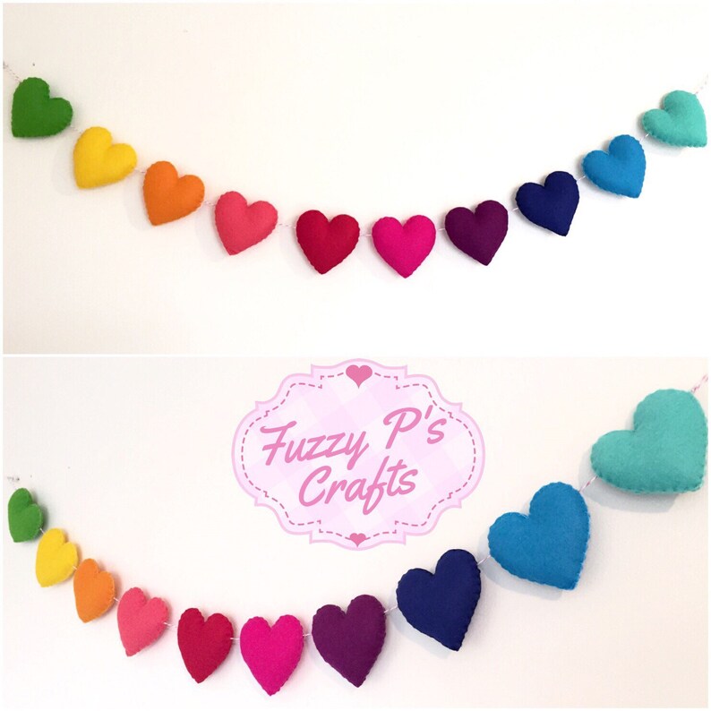 Rainbow Felt Heart Garland Nursery Decor Wall Hanging Etsy