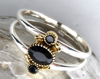 BLACK ONYX Split Feature Ring (US 9 1/4) Solid Silver/Brass SilverSari YGR1778