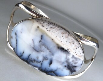 DENDRITIC AGATE Medallion Braid Cuff Bangle Solid Silver SilverSari YBG1134