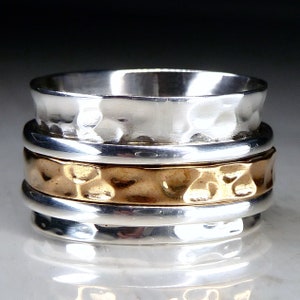 Classic 2-Tone 2-Spin Spinner Ring Solid Silver + Brass SilverSari YSPR1100