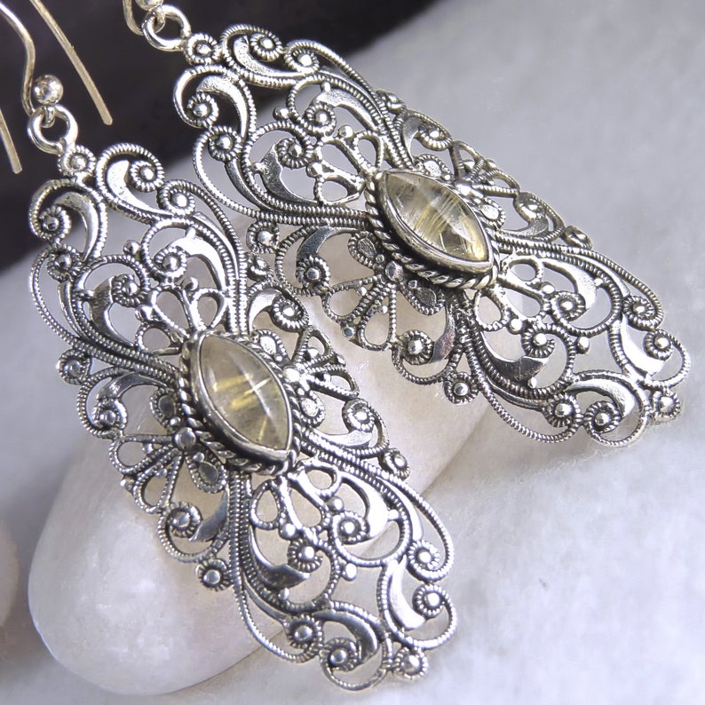 Cast Jali SILVERSARI Earrings Solid 925 Sterling Silver Rutile Quartz YES1229