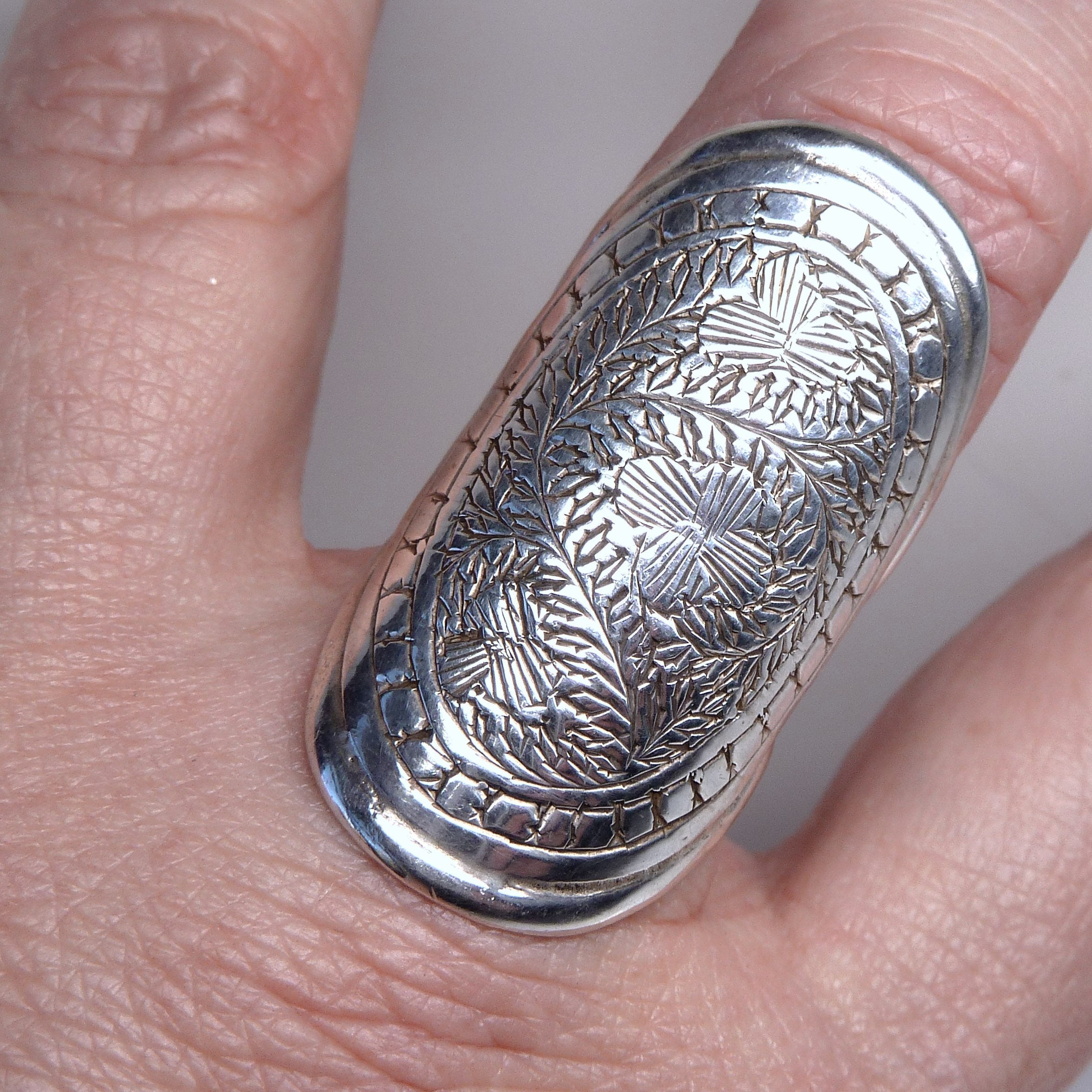 Carved FINGER SHIELD Ring Solid Silver US 7 Silversari Etsy