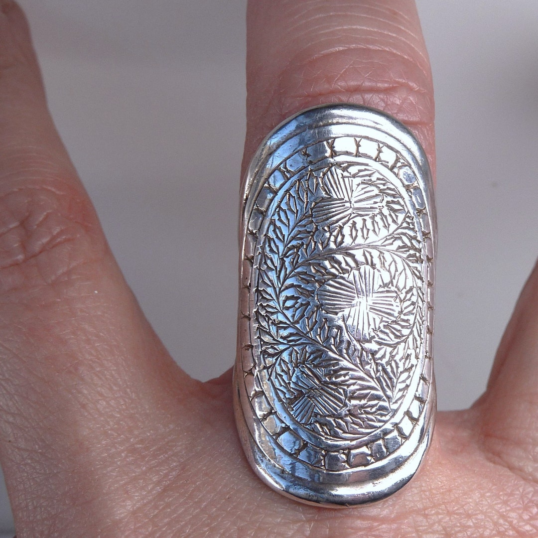 Carved FINGER SHIELD Ring Solid Silver US 7 Silversari Etsy