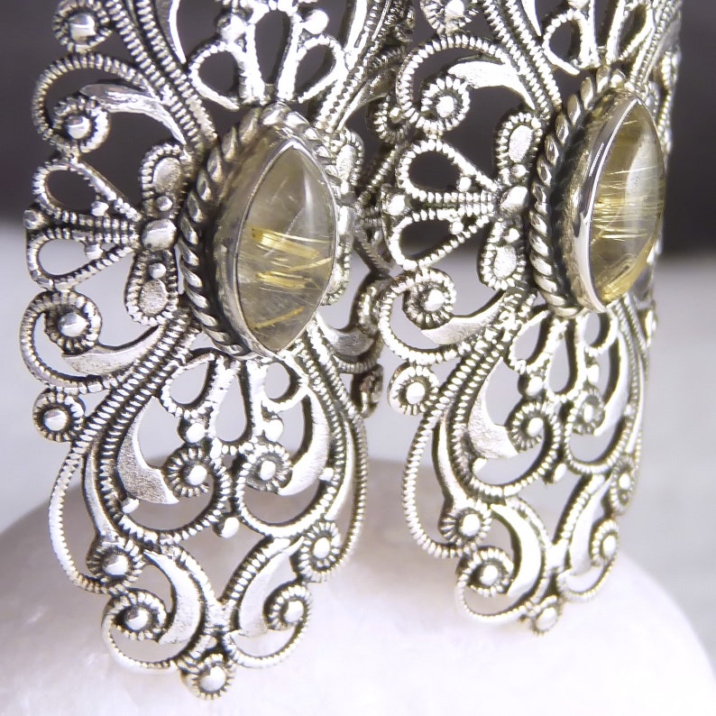Cast Jali SILVERSARI Earrings Solid 925 Sterling Silver Rutile Quartz YES1229