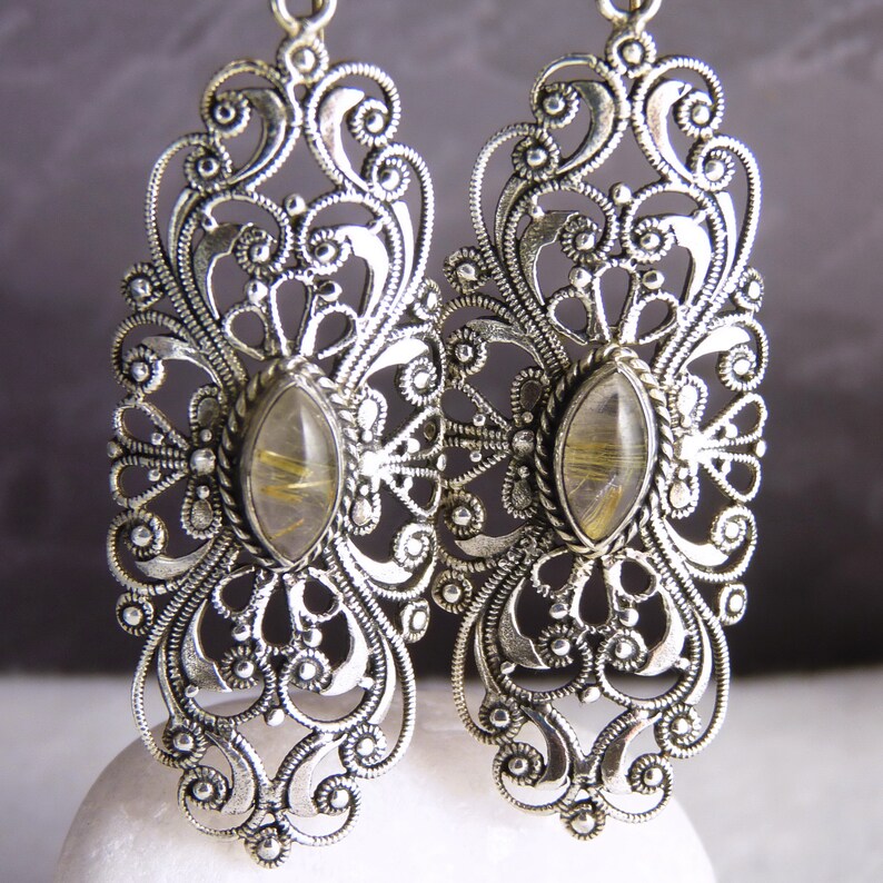 Cast Jali SILVERSARI Earrings Solid 925 Sterling Silver Rutile Quartz YES1229
