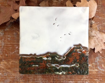 spruce bog landscape painting - encaustic art - beeswax 4 x 4 artwork - rustic wall art - nature lover gift - hiking gift