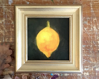 Mini Lemon Unframed Print, Original Oil Painting Print on Canvas, French Country Kitchen Decor