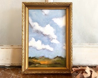 Ochre Valley Original Landscape Print: Cloudy Sky, Farmhouse Decor
