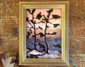 Jack Pine Tree Landscape Painting, Unframed Print, Original Oil Painting, Group of Seven Inspired Canadian Winter Landscape, Canvas Print