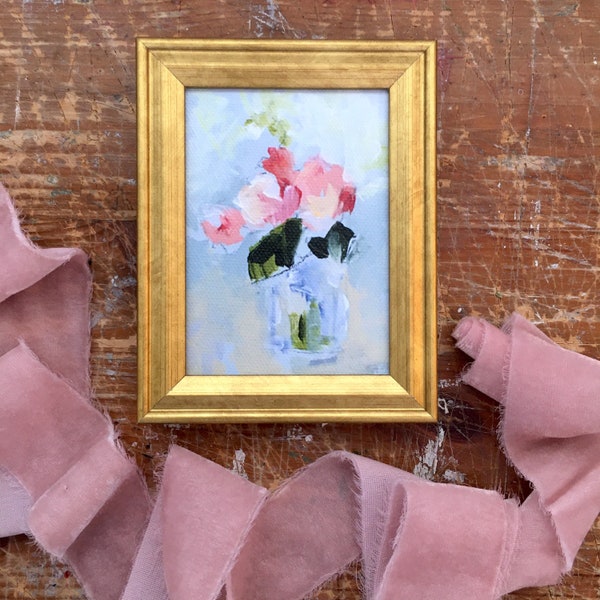 Miniature Oil Painting Art Print, Pesca, Mini Art, Framed Mini Painting In Gilded Frame, Gift For Her Him Them