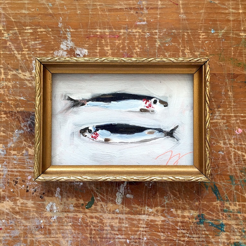 Sardines, Unframed Print, Still Life Oil Painting, Original Art, Still Life Print on Canvas, Coastal Art Print, Beach House Decor image 1