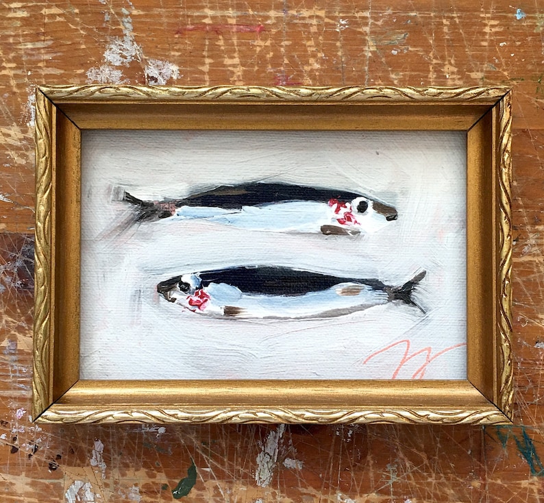 Sardines, Unframed Print, Still Life Oil Painting, Original Art, Still Life Print on Canvas, Coastal Art Print, Beach House Decor image 5