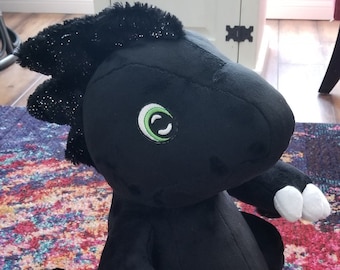 Black Raptor Sparkly Feathers Plush Dinosaur