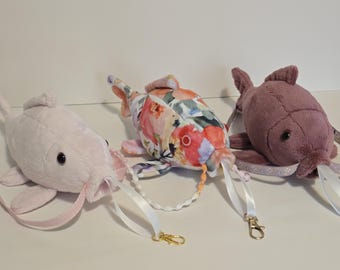 Mini Koi Fish Plush Keychain Floral Pink Mauve Baby Pink