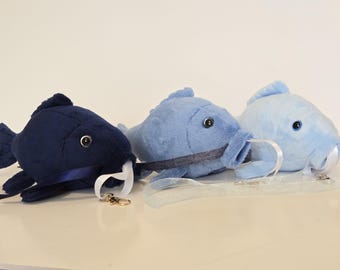 Mini Koi Fish Plush Keychain Baby Blue Denim Navy